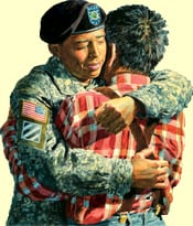 image of man embracing soldier from Amazing Faces children's book