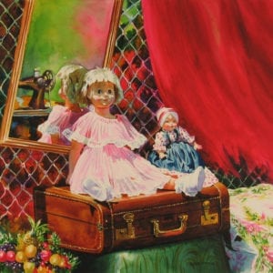 doll on a suitcase painting watercolor