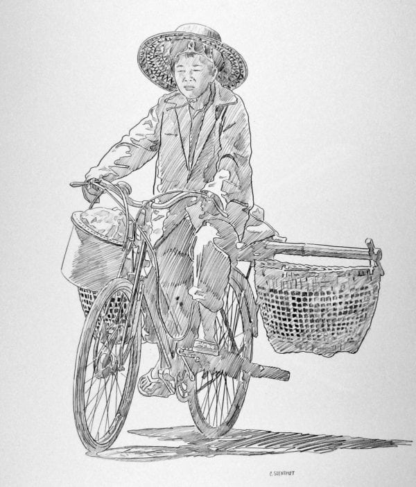 Illustration of a Woman on a Bicycle