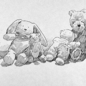 illustration of stuffed toys by Chris Soentpiet