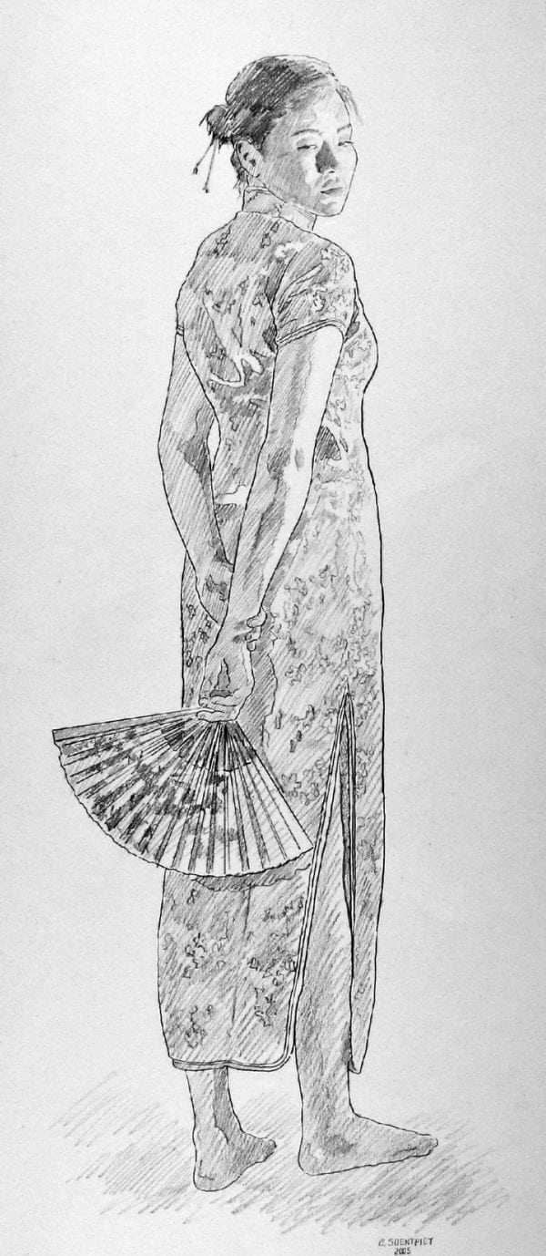 illustration of Yin holding a fan